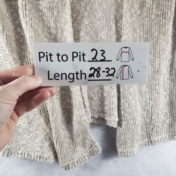 L Eileen Fisher Linen Blend Knit Cardigan Loose Open Front Trapeze Swing Natural - Picture 3 of 11
